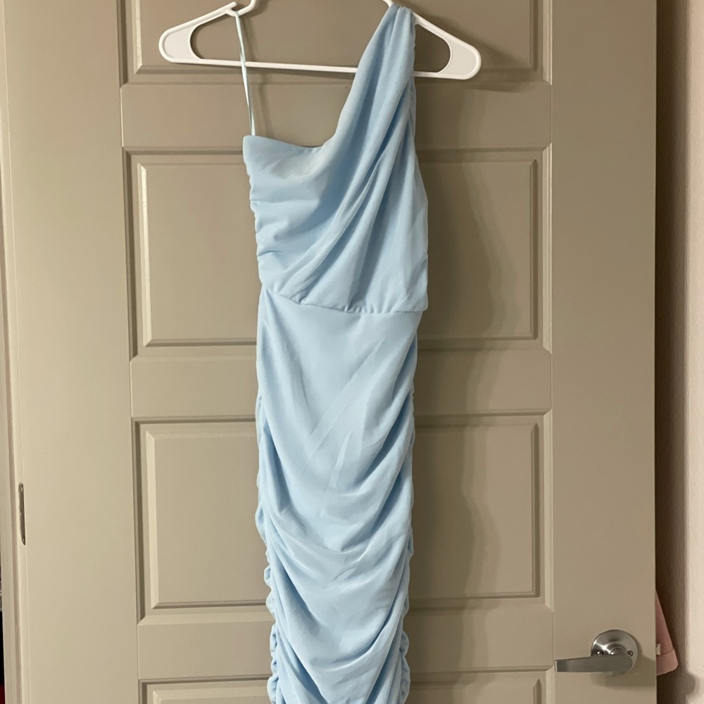 Ruched One Shoulder Midi Dress